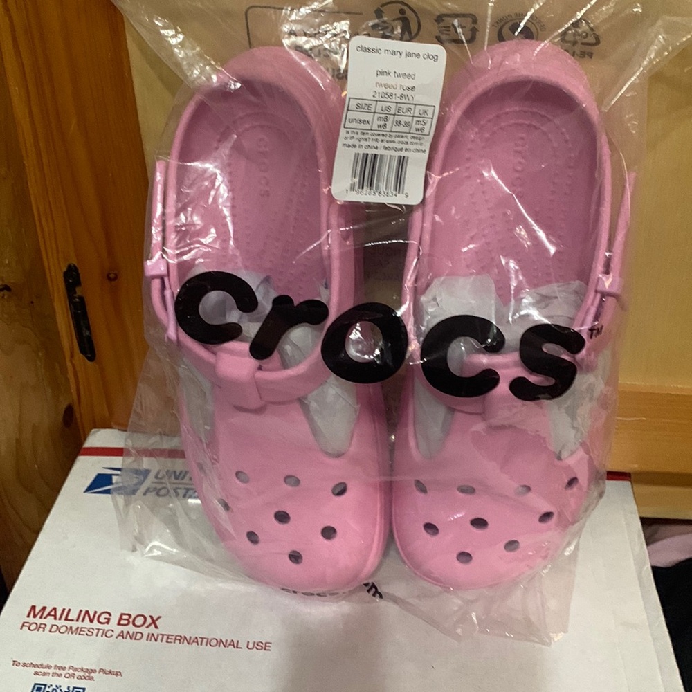 Crocs Classic Mary Jane Clog Pink Tweed-too-not Worn